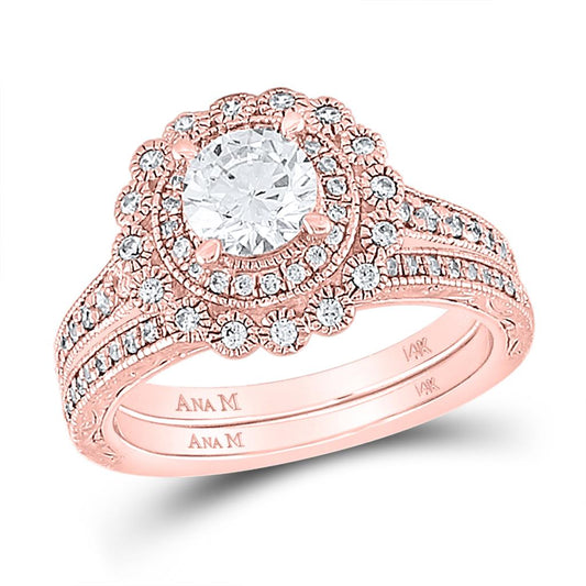 14k Rose Gold Round Diamond Bridal Wedding Ring Set 1-1/5 Cttw (Certified)