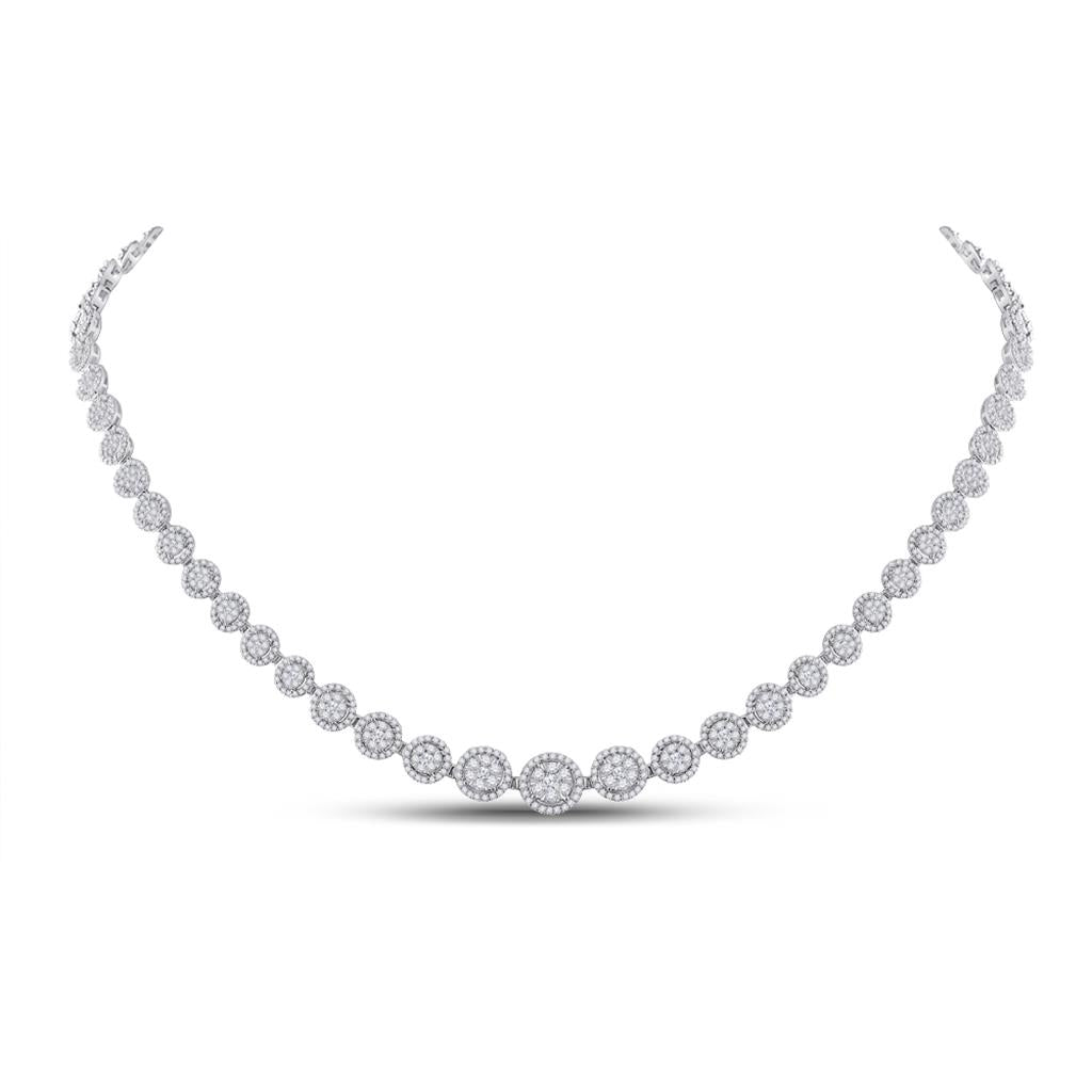 14k White Gold Round Diamond Graduated Halo Cluster Tennis Necklace 4-7/8 Ctw