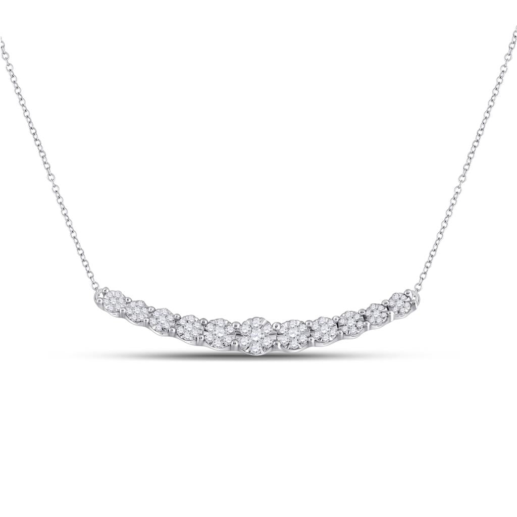 14k White Gold Round Diamond Curved Graduated Bar Necklace 1/2 Ctw