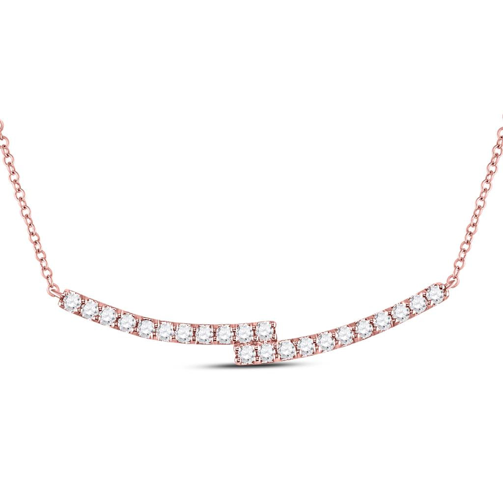 14k Rose Gold Round Diamond Curved Bypass Bar Necklace 1 Cttw