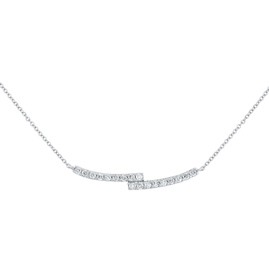 14k White Gold Round Diamond Curved Bypass Bar Necklace 1/2 Cttw