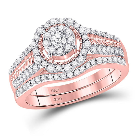 14k Rose Gold Round Diamond Bridal Wedding Ring Set 1/2 Cttw
