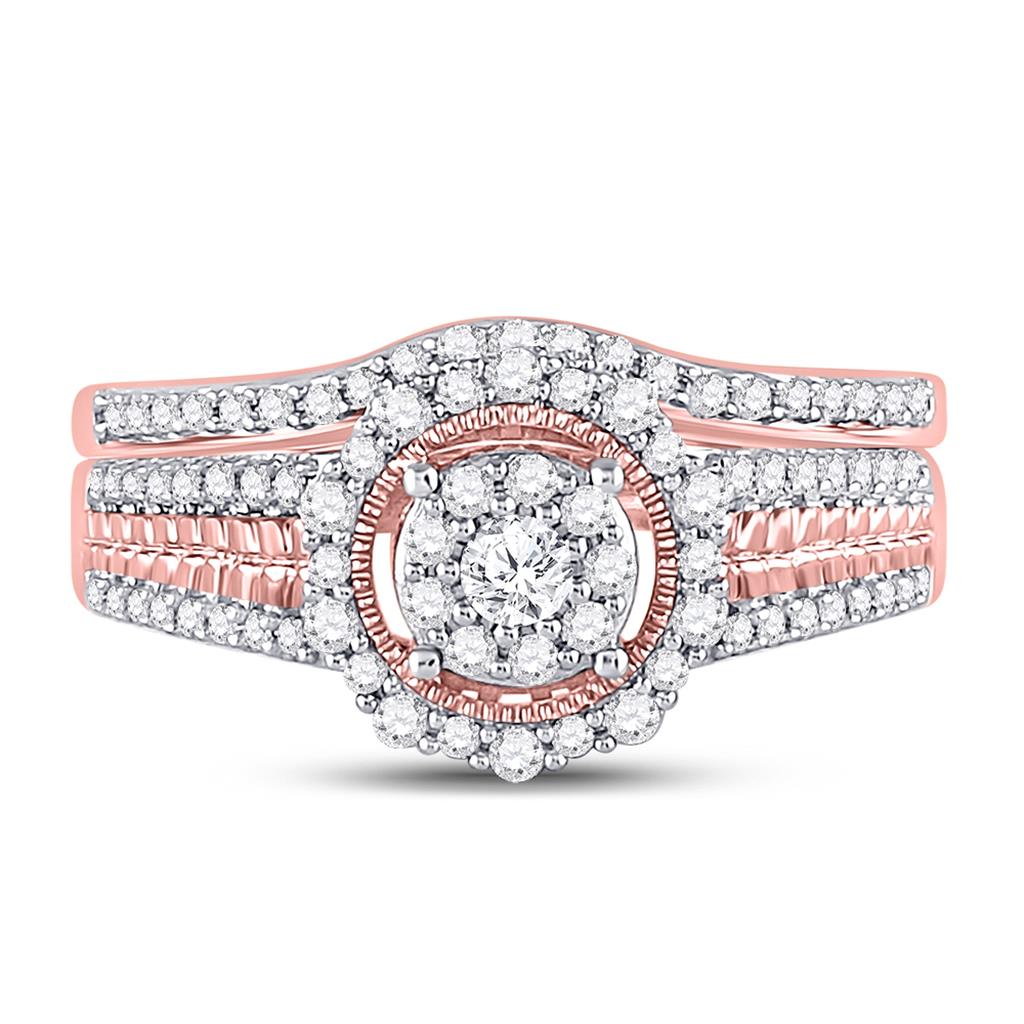 14k Rose Gold Round Diamond Bridal Wedding Ring Set 1/2 Cttw
