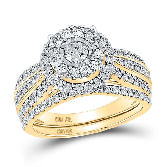 10k Yellow Gold Round Diamond Bridal Wedding Ring Set 1-1/4 Cttw (Certified)