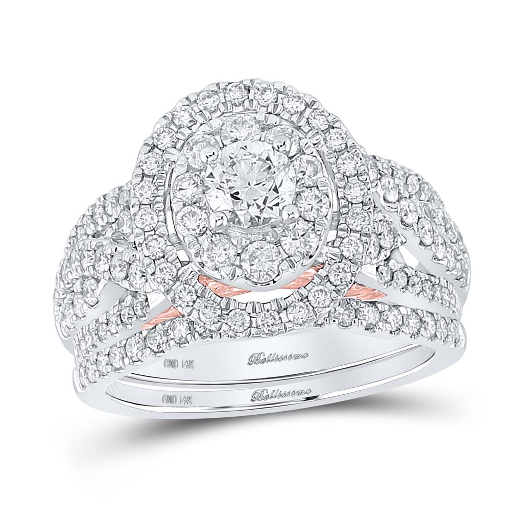 14k Two-tone Gold Round Diamond Bridal Wedding Ring Set 1-1/2 Ctw (Certified)