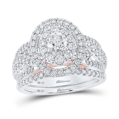 14k Two-tone Gold Round Diamond Bridal Wedding Ring Set 1-1/2 Ctw (Certified)