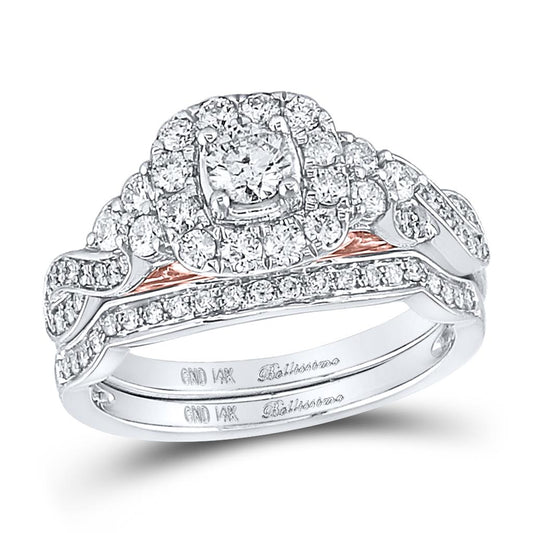 14k Two-tone Gold Round Diamond Bridal Wedding Ring Set 1 Ctw (Certified)