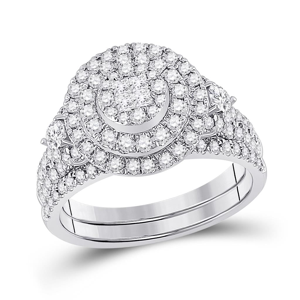 14k White Gold Princess Diamond Bridal Wedding Ring Set 1 Cttw
