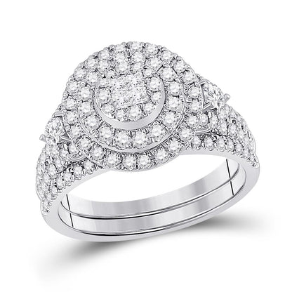 14k White Gold Princess Diamond Bridal Wedding Ring Set 1 Cttw