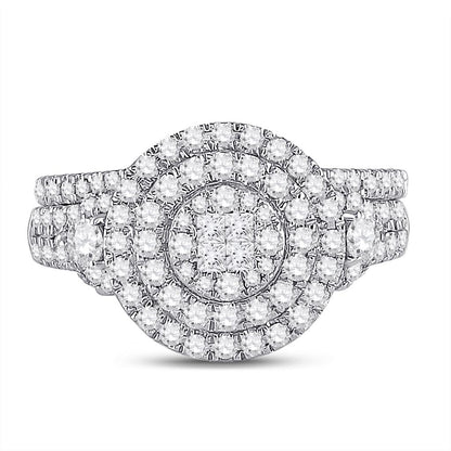 14k White Gold Princess Diamond Bridal Wedding Ring Set 1 Cttw