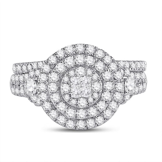 14k White Gold Princess Diamond Bridal Wedding Ring Set 1 Cttw