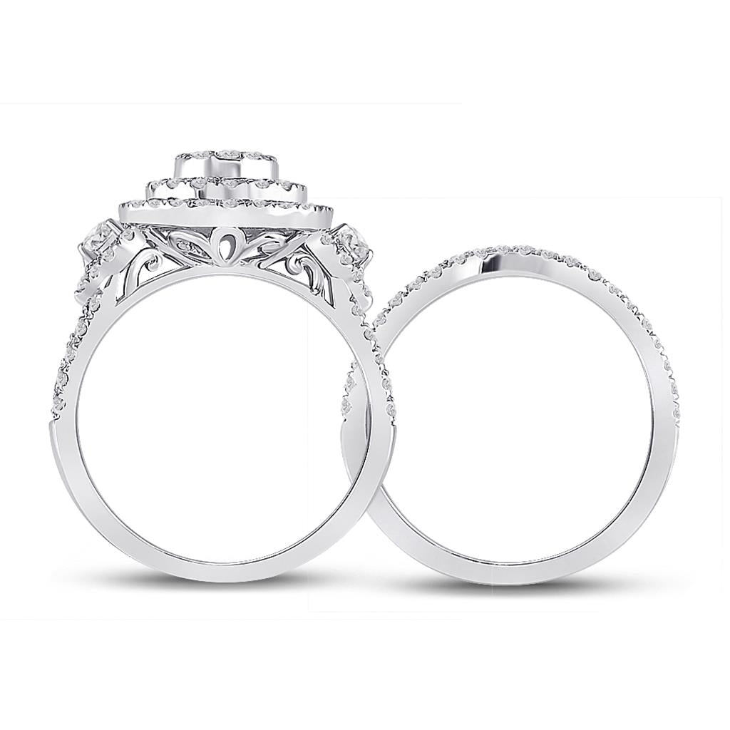 14k White Gold Princess Diamond Bridal Wedding Ring Set 1 Cttw