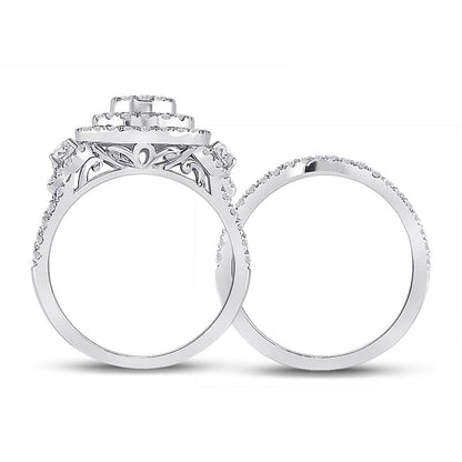 14k White Gold Princess Diamond Bridal Wedding Ring Set 1 Cttw