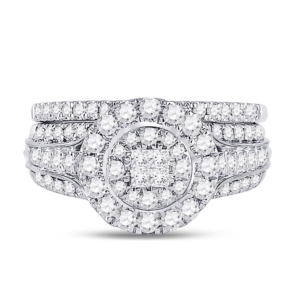 14k White Gold Princess Diamond Bridal Wedding Ring Set 1 Cttw