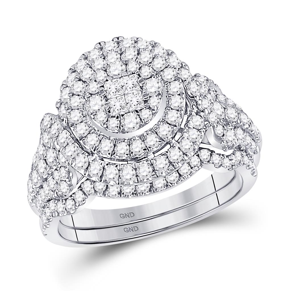 14k White Gold Princess Diamond Bridal Wedding Ring Set 1-1/4 Cttw