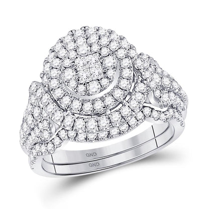 14k White Gold Princess Diamond Bridal Wedding Ring Set 1-1/4 Cttw