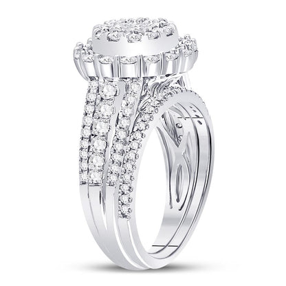 14k White Gold Princess Diamond Bridal Wedding Ring Set 1-1/2 Cttw