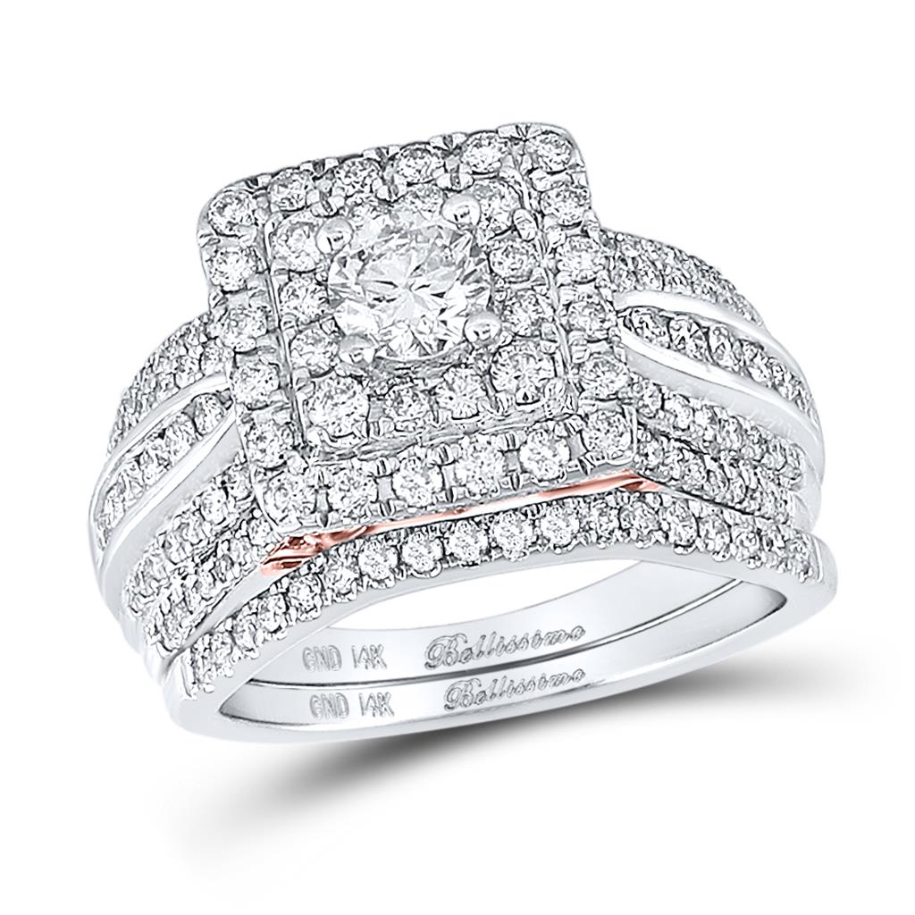14k Two-tone Gold Round Diamond Bridal Wedding Ring Set 1-1/2 Ctw (Certified)