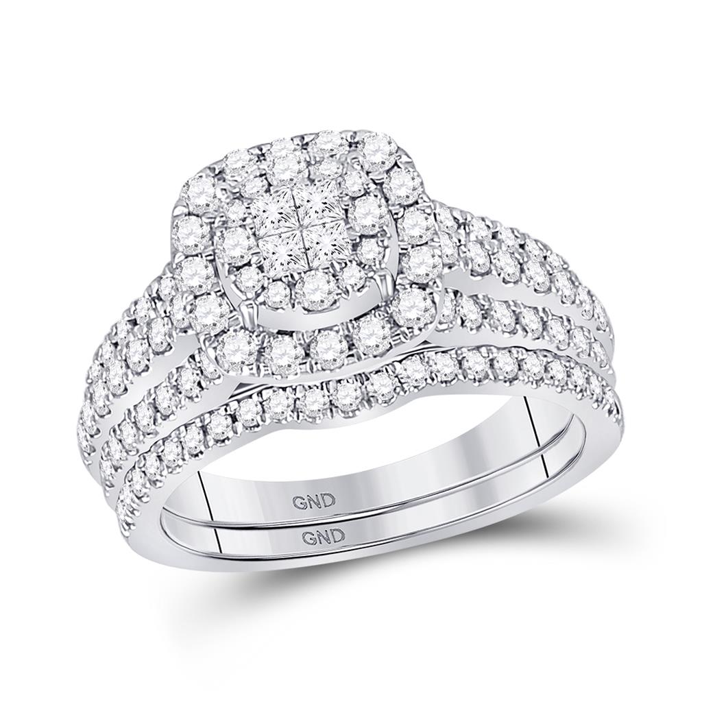 14k White Gold Princess Diamond Bridal Wedding Ring Set 1 Cttw