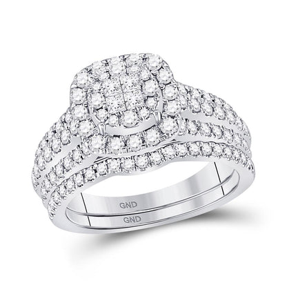 14k White Gold Princess Diamond Bridal Wedding Ring Set 1 Cttw