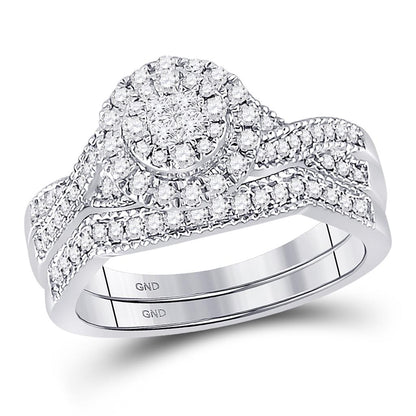 14k White Gold Princess Diamond Bridal Wedding Ring Set 1/2 Cttw
