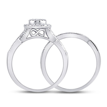 14k White Gold Princess Diamond Bridal Wedding Ring Set 1/2 Cttw