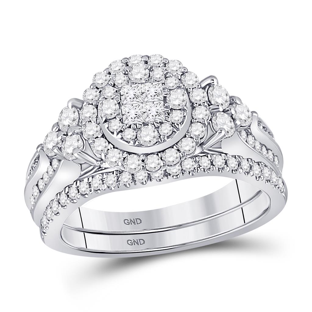14k White Gold Princess Diamond Bridal Wedding Ring Set 1 Cttw