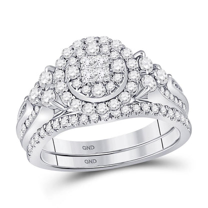 14k White Gold Princess Diamond Bridal Wedding Ring Set 1 Cttw