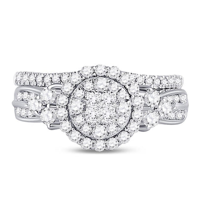 14k White Gold Princess Diamond Bridal Wedding Ring Set 1 Cttw