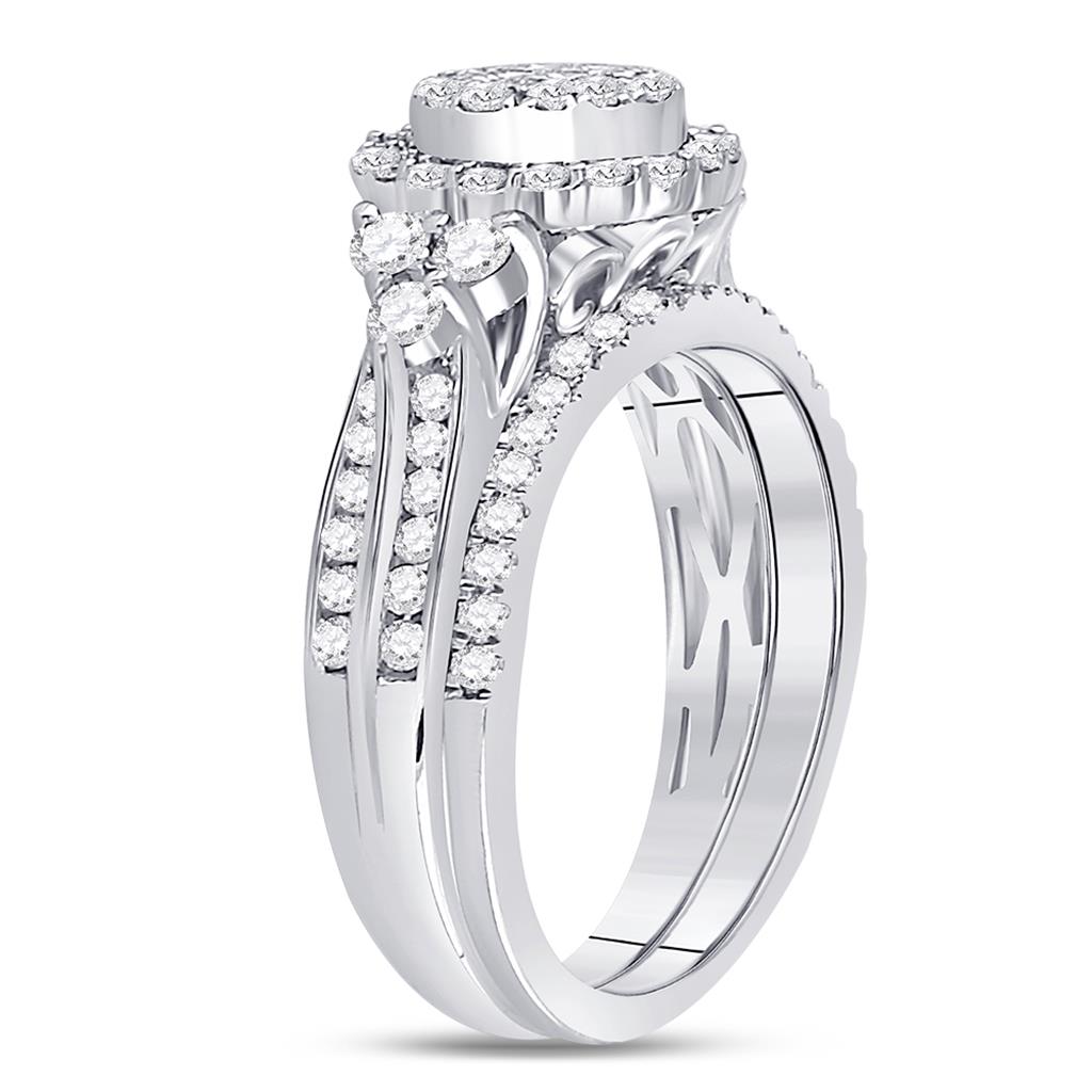 14k White Gold Princess Diamond Bridal Wedding Ring Set 1 Cttw