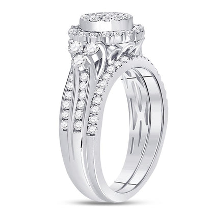 14k White Gold Princess Diamond Bridal Wedding Ring Set 1 Cttw