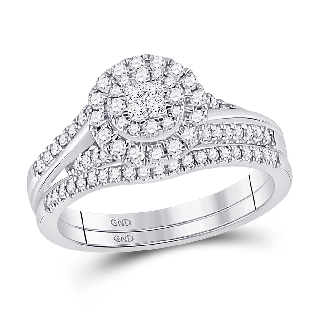 14k White Gold Princess Diamond Bridal Wedding Ring Set 1/2 Cttw