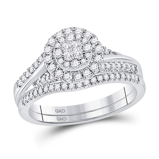 14k White Gold Princess Diamond Bridal Wedding Ring Set 1/2 Cttw
