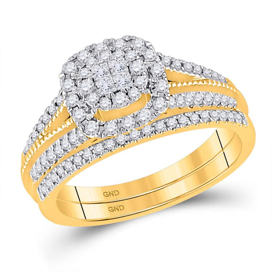 14k Yellow Gold Princess Diamond Bridal Wedding Ring Set 1/2 Cttw