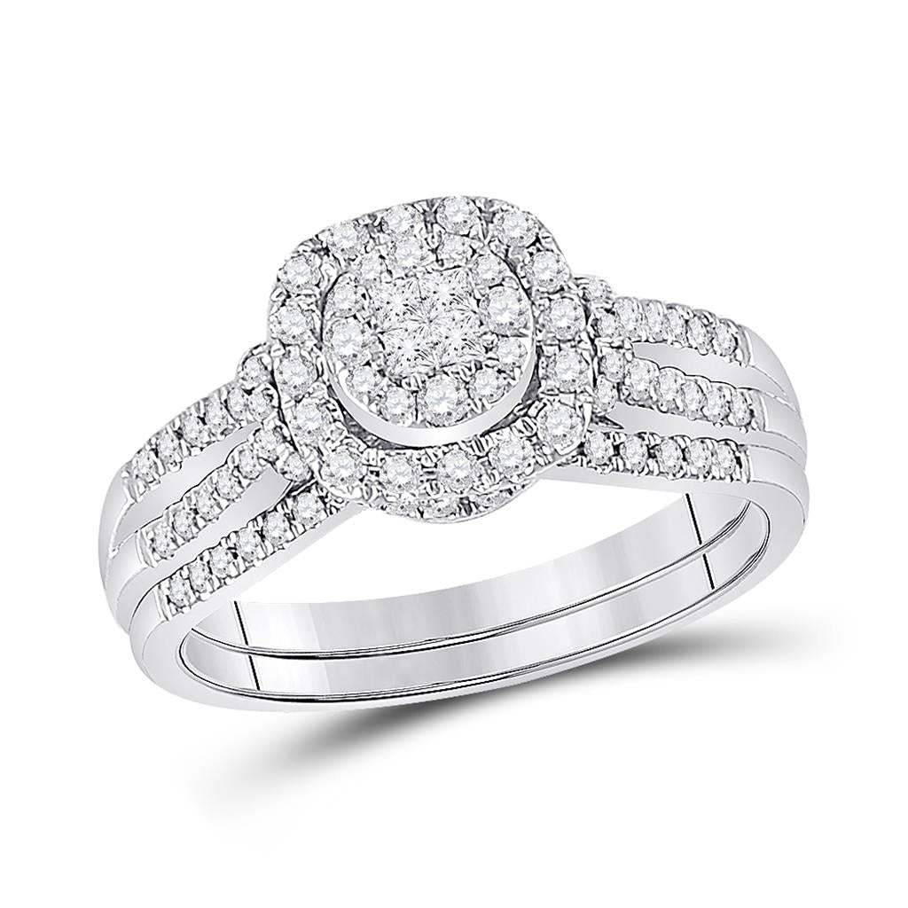 14k White Gold Princess Diamond Bridal Wedding Ring Set 1/2 Cttw