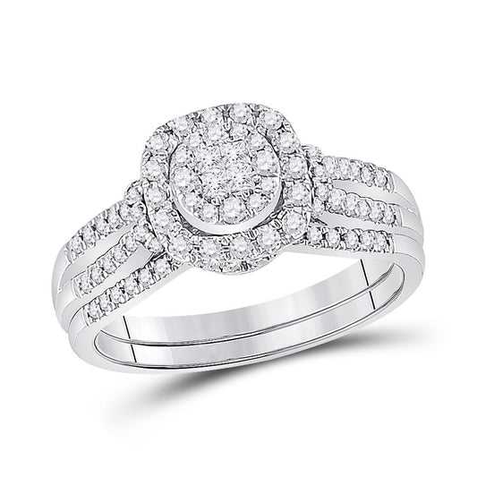 14k White Gold Princess Diamond Bridal Wedding Ring Set 1/2 Cttw