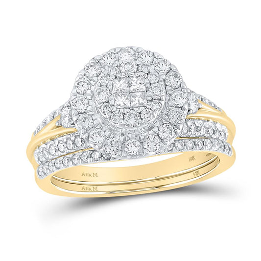 14k Yellow Gold Princess Diamond Bridal Wedding Ring Set 1 Cttw