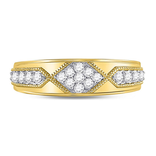 14k Yellow Gold Round Diamond Milgrain Wedding Band Ring 1/2 Cttw