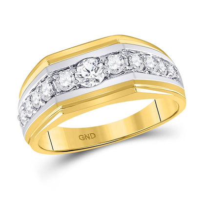 10k Two-tone Gold Round Diamond Graduated Band Ring 1 Cttw