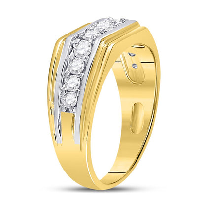 10k Two-tone Gold Round Diamond Graduated Band Ring 1 Cttw