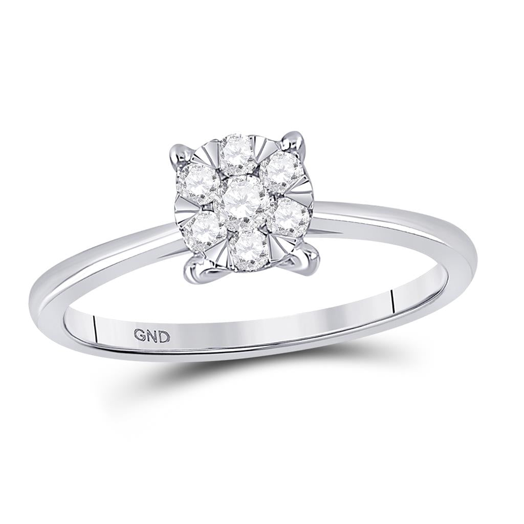 14k White Gold Round Diamond Flower Cluster Ring 1/4 Cttw