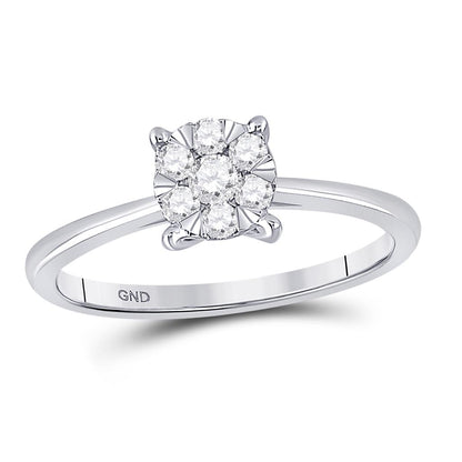 14k White Gold Round Diamond Flower Cluster Ring 1/4 Cttw