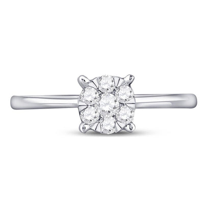 14k White Gold Round Diamond Flower Cluster Ring 1/4 Cttw