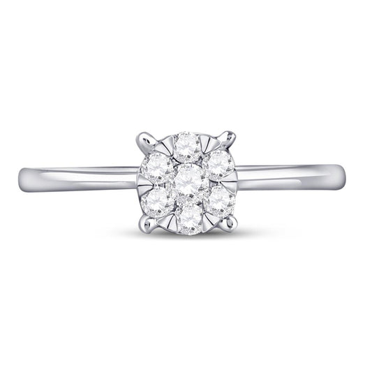 14k White Gold Round Diamond Flower Cluster Ring 1/4 Cttw