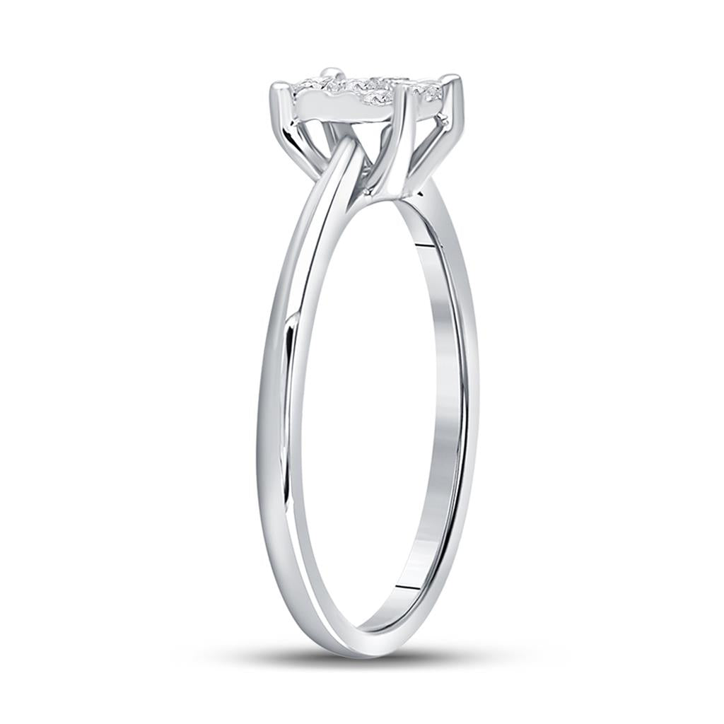 14k White Gold Round Diamond Flower Cluster Ring 1/4 Cttw