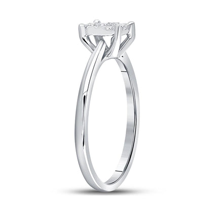 14k White Gold Round Diamond Flower Cluster Ring 1/4 Cttw
