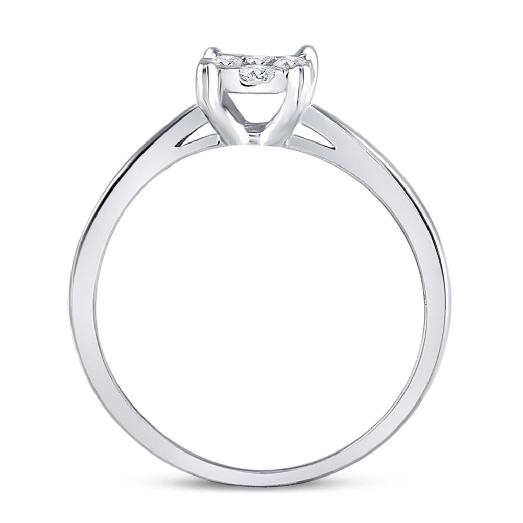 14k White Gold Round Diamond Flower Cluster Ring 1/4 Cttw