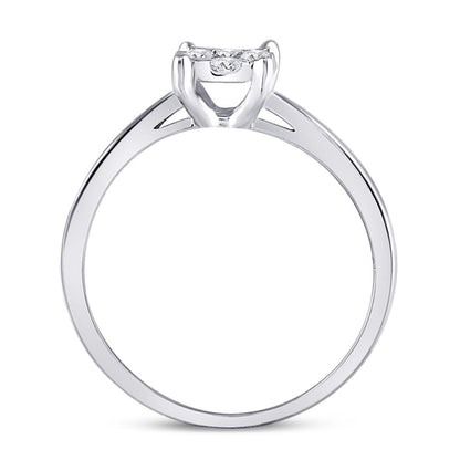 14k White Gold Round Diamond Flower Cluster Ring 1/4 Cttw