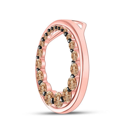 10k Rose Gold Round Brown Diamond Graduated Circle Pendant 3/4 Cttw
