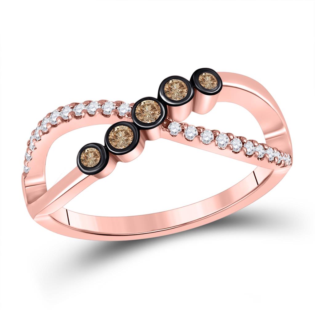 10k Rose Gold Round Brown Diamond Fashion Infinity Ring 1/4 Cttw